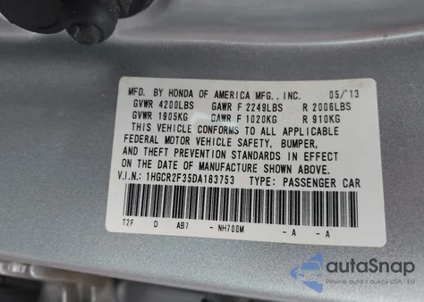 2013 Honda Accord Lx z USA, uszkodzony, nr VIN 1HGCR2F35DA183753